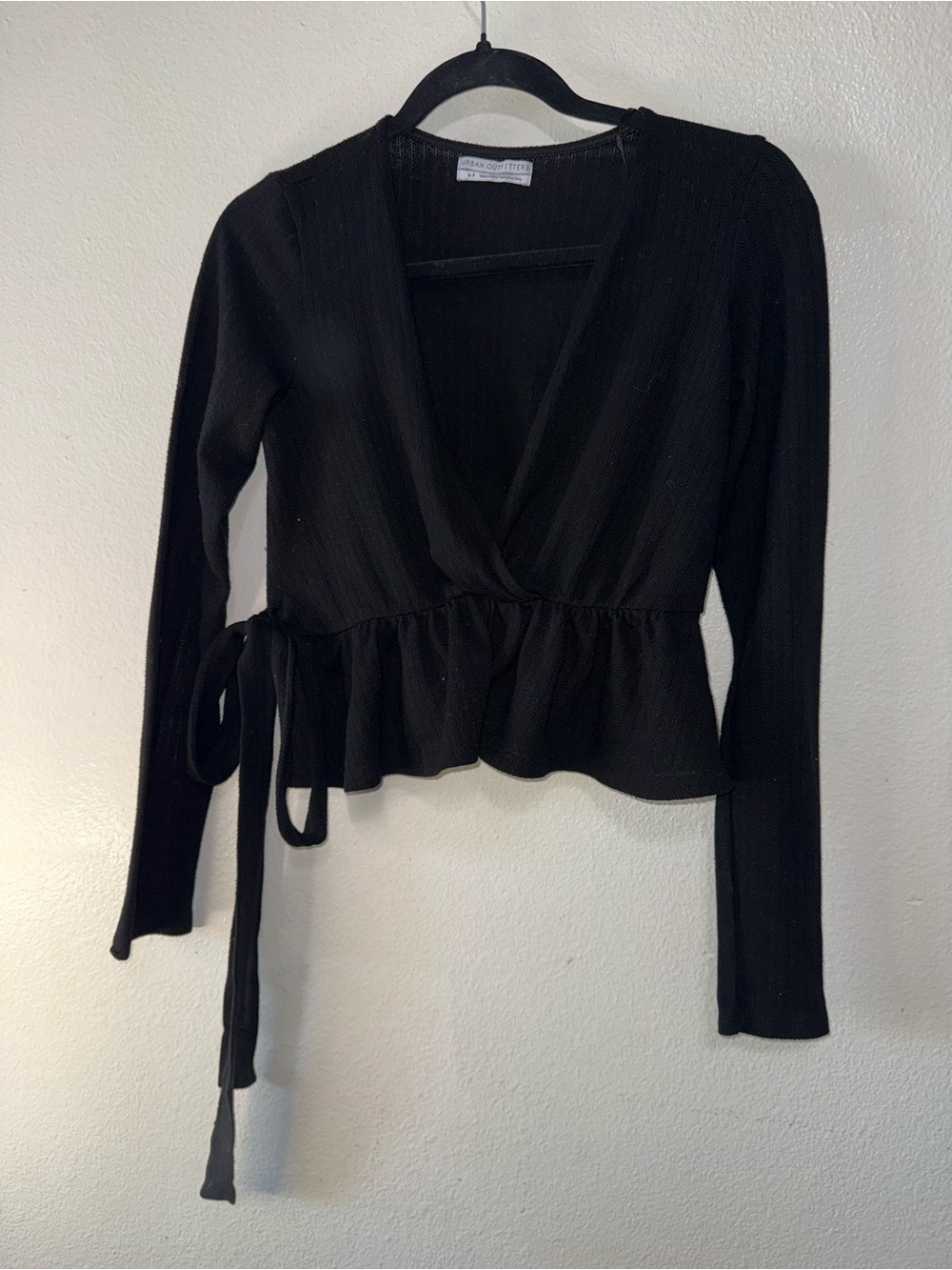 Urban Outfitters Black Wrap Peplum Long-Sleeve Top